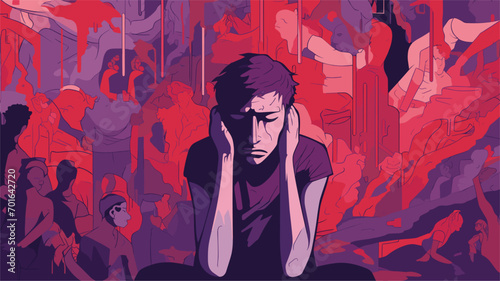 emotional toll of poverty in a vector scene depicting individuals experiencing the psychological impact of economic hardship. Illustrate emotions such as stress  anxiety  and resilience