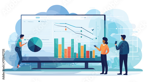 data analytics with a vector scene featuring individuals examining trends, patterns, and insights. 