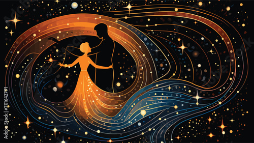 cosmic collision with a vector scene illustrating galaxies merging in a celestial ballet. 