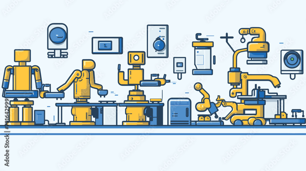 Fototapeta premium robotic technology in a vector scene illustrating a diverse range of robots designed for specific tasks.