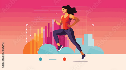 personal growth and progress in a vector art piece showcasing a woman tracking her fitness journey, possibly through a fitness app or journal