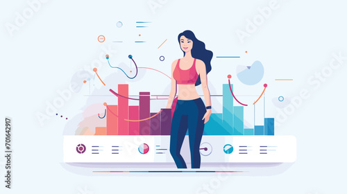 personal growth and progress in a vector art piece showcasing a woman tracking her fitness journey, possibly through a fitness app or journal