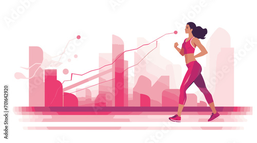 personal growth and progress in a vector art piece showcasing a woman tracking her fitness journey, possibly through a fitness app or journal