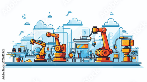 robotic technology in a vector scene illustrating a diverse range of robots designed for specific tasks. 