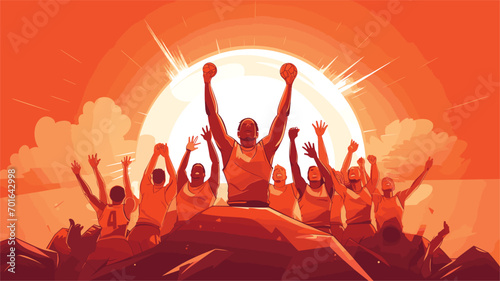 basketball team in a vector scene featuring players celebrating a successful play or strategizing during a timeout.  photo