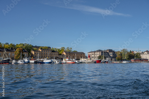 Beautiful boats Big Sailing boat in Stockholm, Sweden. Summer seascape with ships, sunny day