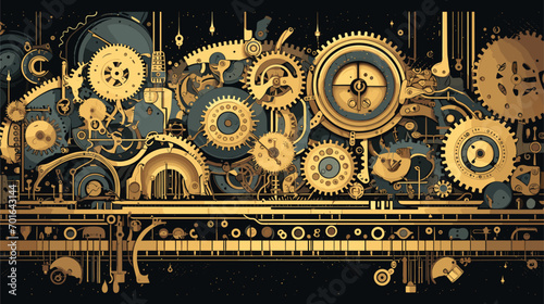 mechanical wonderland with intricate machinery, gears, and clockwork wonders seamlessly integrated into a surreal landscape.  metallic textures