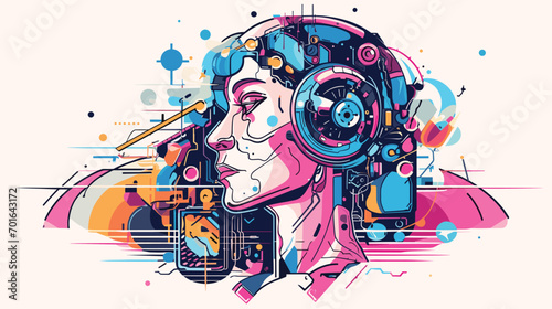 artificial intelligence and robotics with a vector art piece that explores the synergy between humans and machines. 