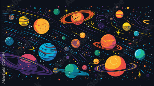 beauty of a cosmic panorama with a vector scene portraying the vastness of space.  celestial bodies, galaxies, and cosmic phenomena in a harmonious