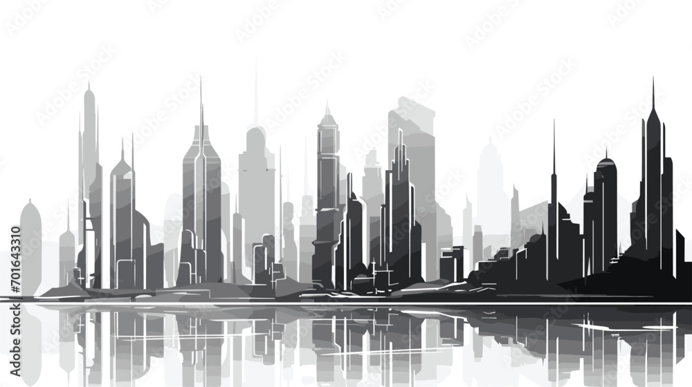 Obraz premium futuristic cityscape in floating city spires. Create floating platforms and towering spires with sleek, modern architecture.