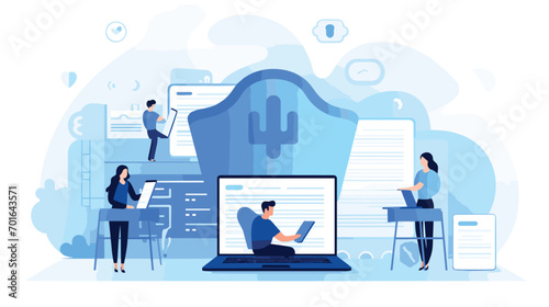 concept of data privacy with a vector scene featuring individuals managing their digital profiles and securing personal information. 