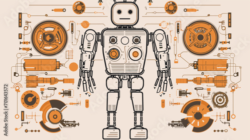 robotic anatomy with a vector art piece depicting the internal components and circuitry of advanced robots.