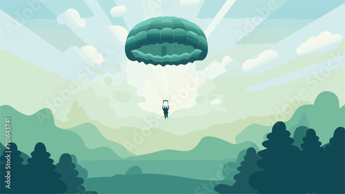 beauty of the canopy descent in a vector art piece showcasing the moment when skydivers deploy their parachutes, gracefully descending toward the Earth. 
