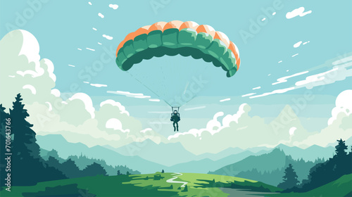 beauty of the canopy descent in a vector art piece showcasing the moment when skydivers deploy their parachutes, gracefully descending toward the Earth. 