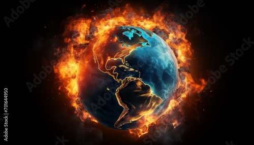 Earth planet on fire global warming concept