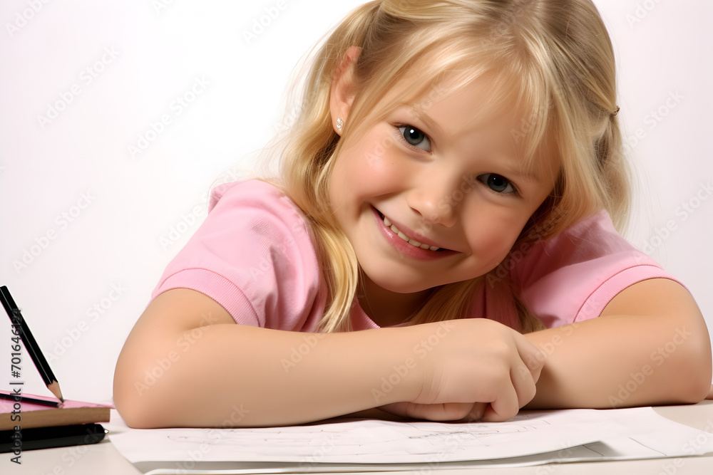 Portrait of a cute little girl with blond curly hair isolated on white background Portrait of a cute little girl with blond curly hair isolated on white background