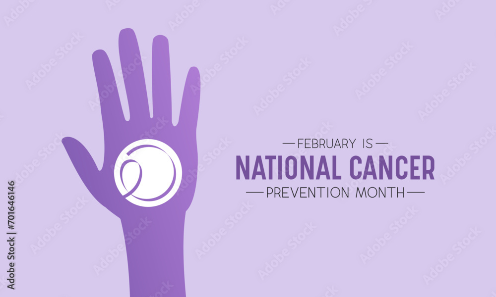 Obraz premium National cancer prevention month is observed every year in february. February is national cancer awareness month. Vector template for banner, greeting card, poster with background.