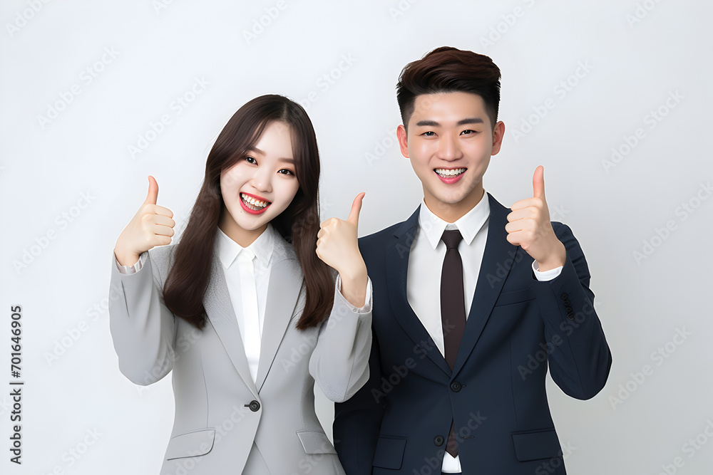 Young asian business people posing in the studio - isolated on white Young asian business people posing in the studio - isolated on white