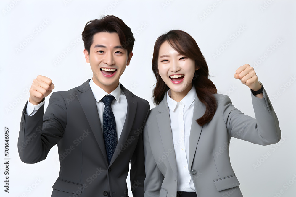 Young asian business people posing in the studio - isolated on white Young asian business people posing in the studio - isolated on white