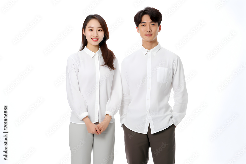 Young asian couple in white shirt isolated on white background with clipping path Young asian couple in white shirt isolated on white background with clipping path