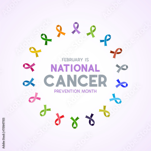 National cancer prevention month is observed every year in february. February is national cancer awareness month. Vector template for banner, greeting card, poster with background. photo