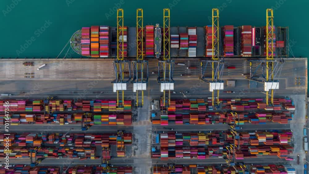 Aerial view time lapse container cargo ship freight shipping by container cargo ship, Global business import export logistic container, Timelapse 4K