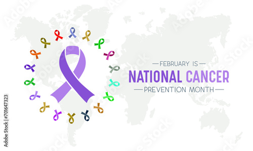 National cancer prevention month is observed every year in february. February is national cancer awareness month. Vector template for banner, greeting card, poster with background.