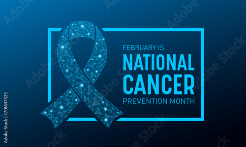 National cancer prevention month is observed every year in february. February is national cancer awareness month. Vector template for banner, greeting card, poster with background.