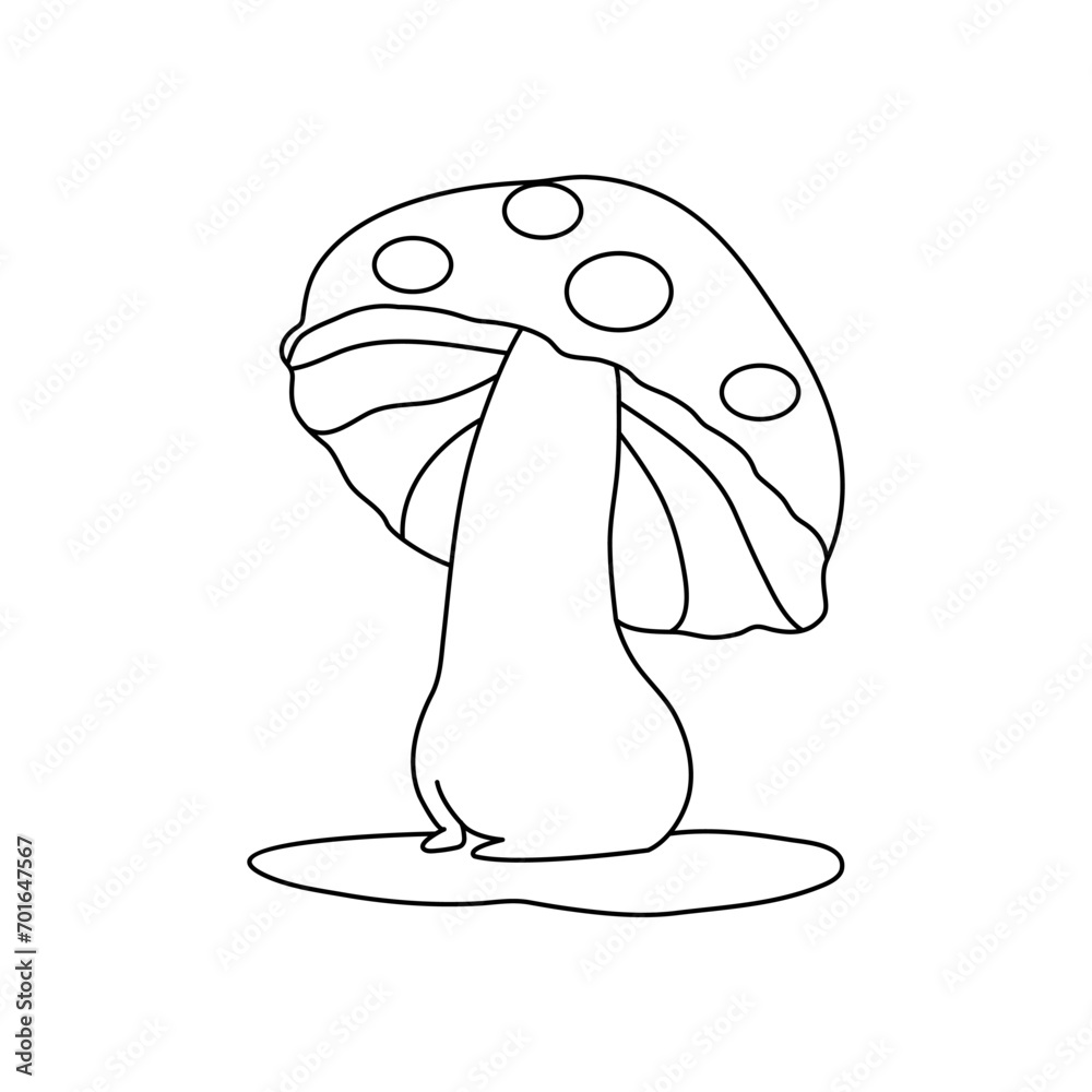 Continuous single-line art of mushroom. Cute mushroom one-line drawing vector and illustration Continuous single-line art of mushroom. Cute mushroom one-line drawing vector and illustration
