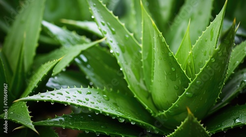 Aloe vera plant closeup photo. Green leaf of medicine cactus