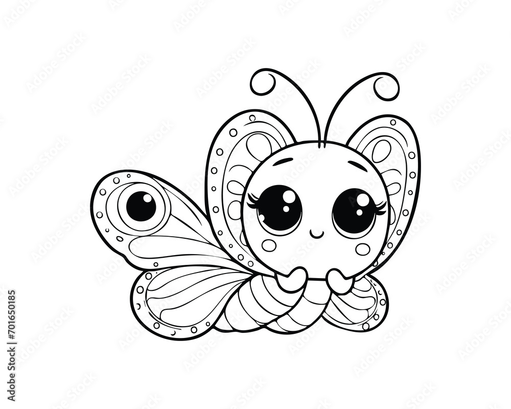 Obraz premium Cute Cartoon of butterfly illustration for coloring book. outline line art. Printable Design. isolated white background