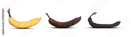Banana rotting process, ripe banana turns withered and black