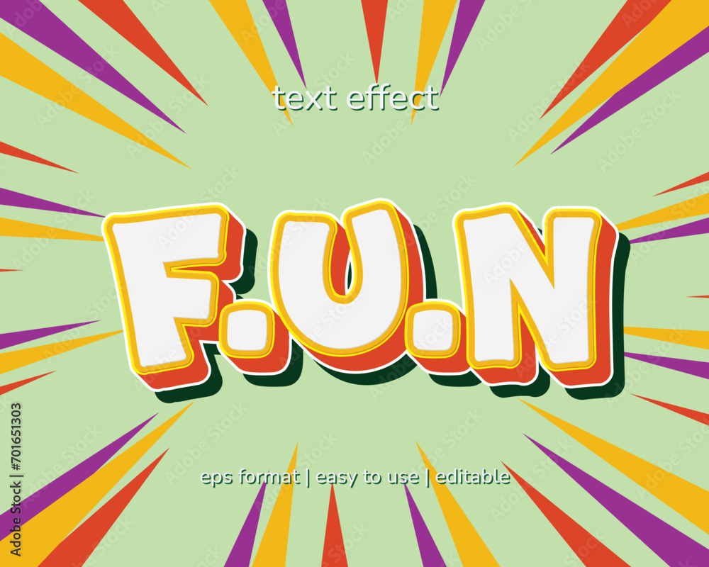 Text Effect F.U.N EPS Ready to Use White, Yellow, Orange, Green, Purple, and Mustard