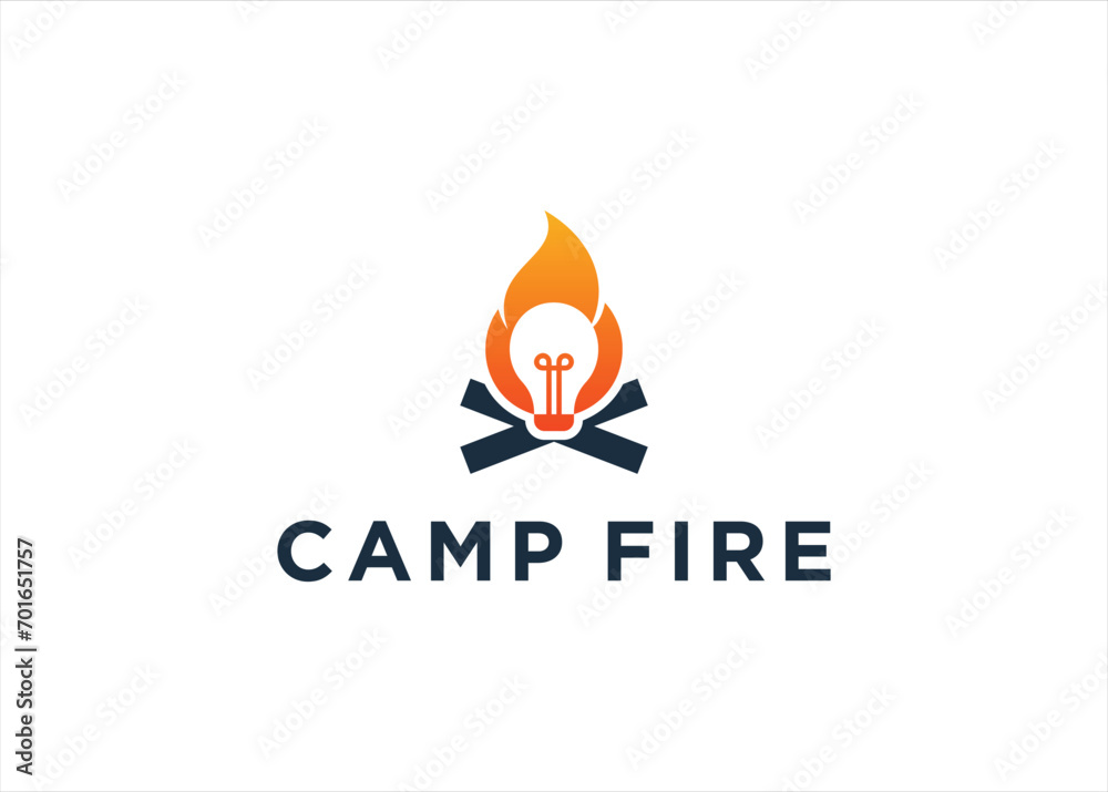 Camp fire and smart bulb innovation logo design vector illustration Camp fire and smart bulb innovation logo design vector illustration