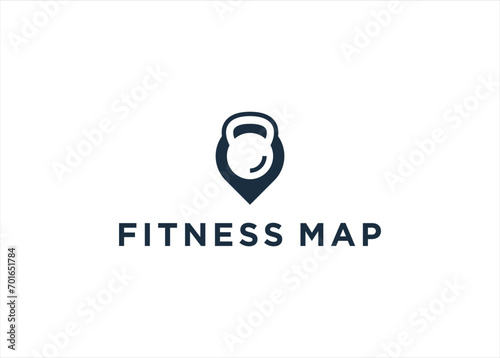 Fitness gym kettlebell with map pin logo template vector illustration