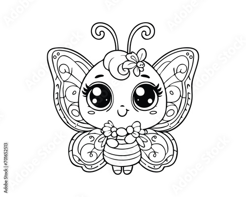 Cute Cartoon of butterfly illustration for coloring book. outline line art. Printable Design. isolated white background
