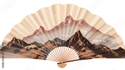 Chinese folding fan Chinese mountains. Isolated on Transparent background. photo
