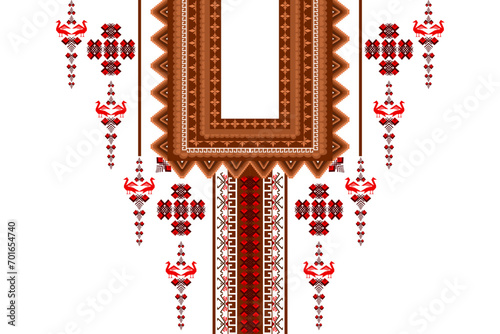Brown and orange geometric traditional neckline pattern. Native design for decoration, element, necklace, decoration, printing, embroidery, clothing, printing, border decor photo