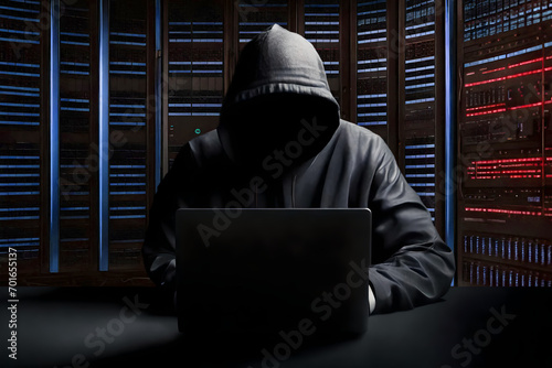  Hacker, in ambiente cyberspazio, attacco informatico, software con codice binario. photo