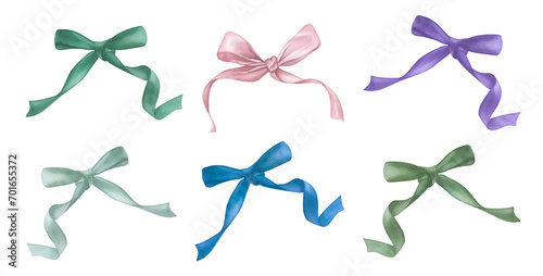 Set of hand-painted watercolour ribbon bows
