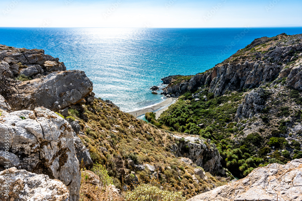 Greece, Crete,Preveli Beach seen from mountaintop Greece, Crete,Preveli Beach seen from mountaintop
