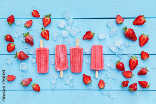 Studio shot of homemade strawberry flavored ice photo