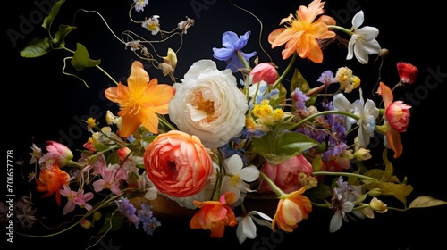 Vibrant Bouquet of Flowers on Dark Background