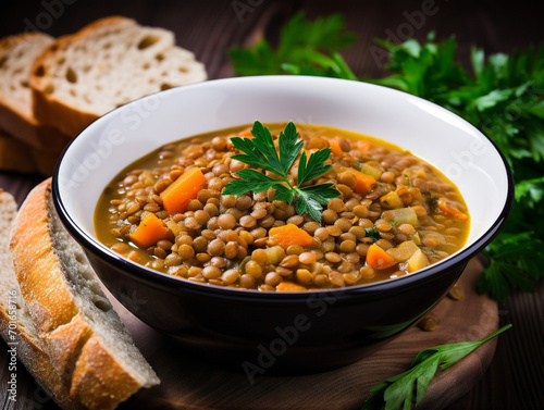 A nourishing bowl of lentil soup filled with warm and comforting flavors.