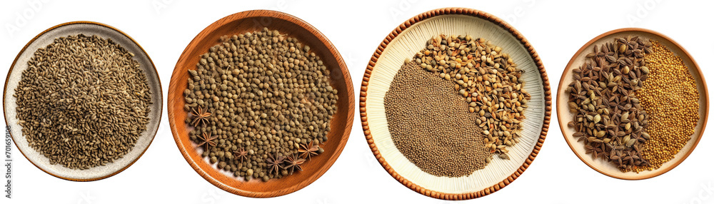top view of plates filled with Ajowan Seeds spice top view of plates filled with Ajowan Seeds spice