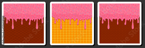 Illustration on theme sticky syrup on waffle with cell, dessert appetizing cookie