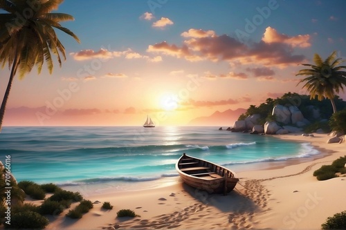 Romantic Sunset On The Sea Beach