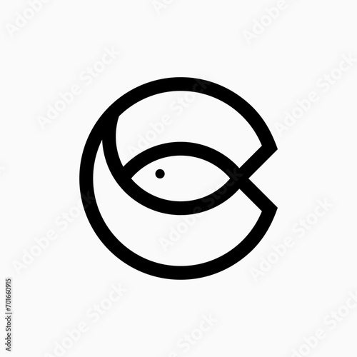 LETTER C FISH WATER WORLD DAY LOGO LINE OUTLINE VECTOR ICON ILLUSTRATION