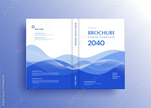 Brochure template layout, cover design annual report, magazine, flyer in A4 with blue wavy lines for business, education, advertisement. Vector illustration.