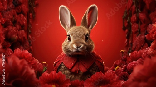 a magical rabbit nearby flowers. Generative AI 